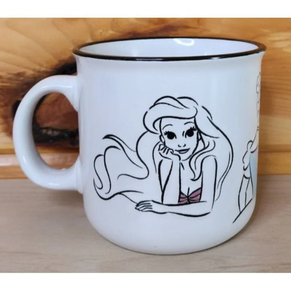 Disney Princesses White Ceramic Coffee Mug 20 oz Cup Debossed Characters EUC